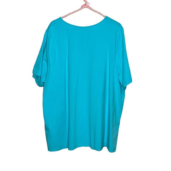 Catherines 1X 18/20W Aqua Blue Suprema Collection Stretch Cotton Pleat‎ Top Plus - Picture 3 of 5